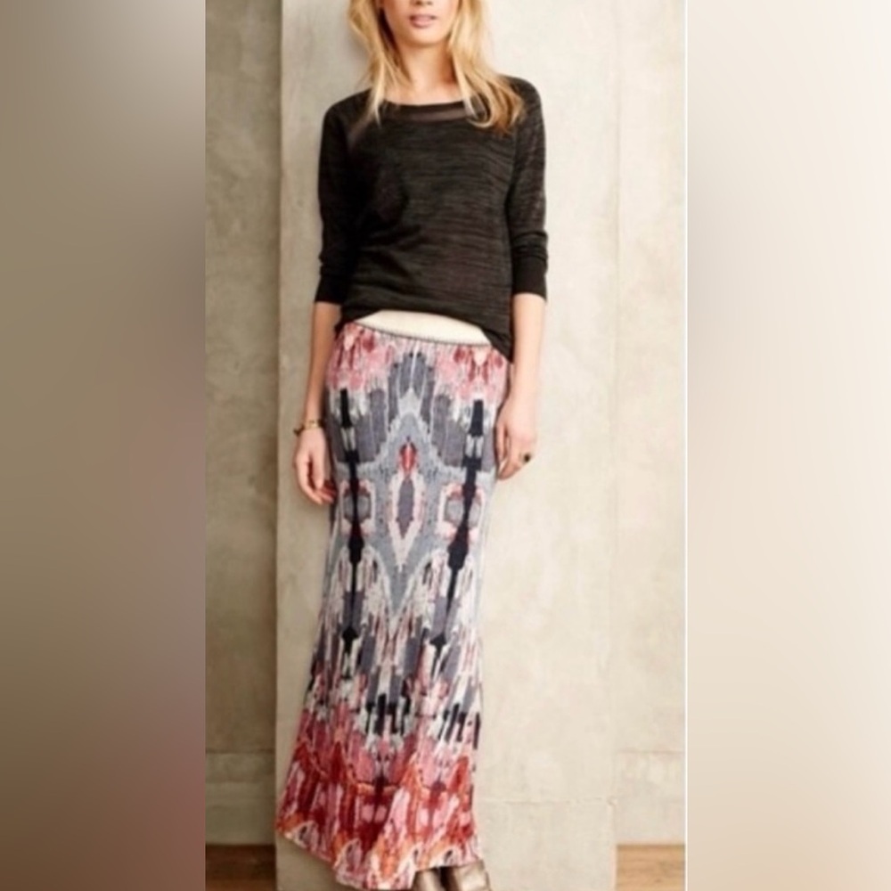 Anthropologie Vanessa Virginia Ikat Textured Pleated Maxi Skirt L - Picture 15 of 16